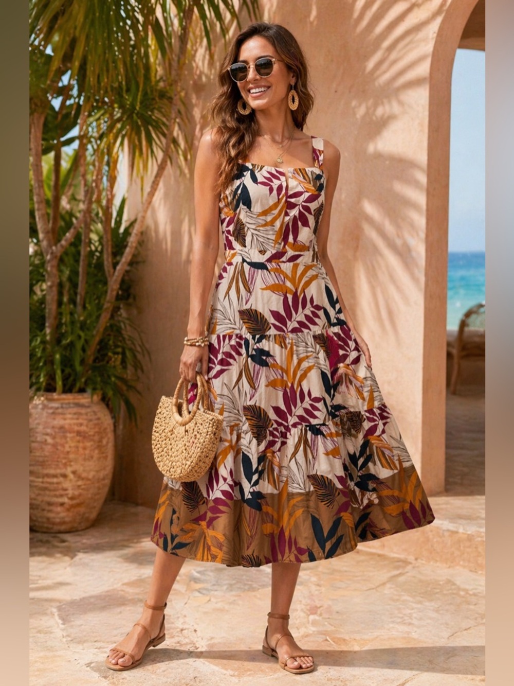London Times Tropical Leaf Print Midi Dress 🌿✨